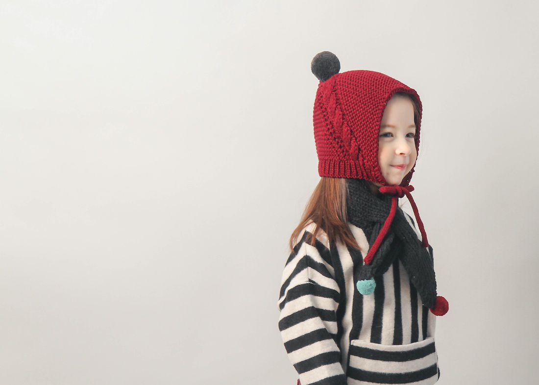 韓國 Babyblee - 雙色球球針織圍巾-粉紅 (FREE)