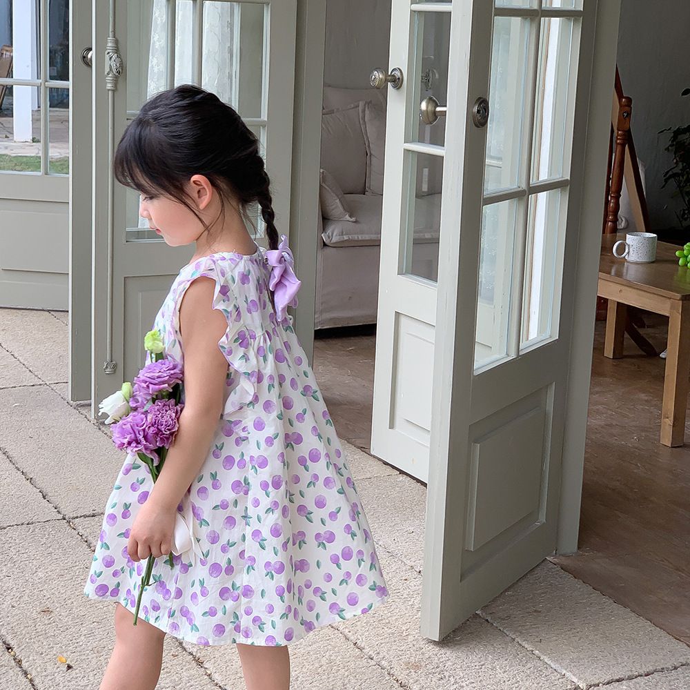 浪漫荷葉袖棉質連身洋裝-繽紛愛心-白色