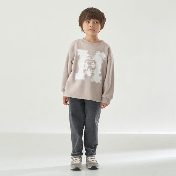 日本 b-ROOM - 裏毛定番英文印花長袖上衣-炭灰