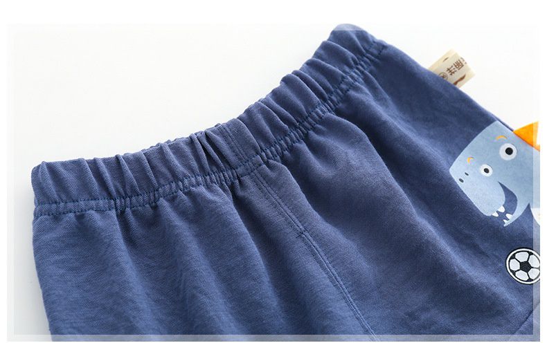 立體圖樣束口長褲/防蚊褲-恐龍踢足球-深藍色