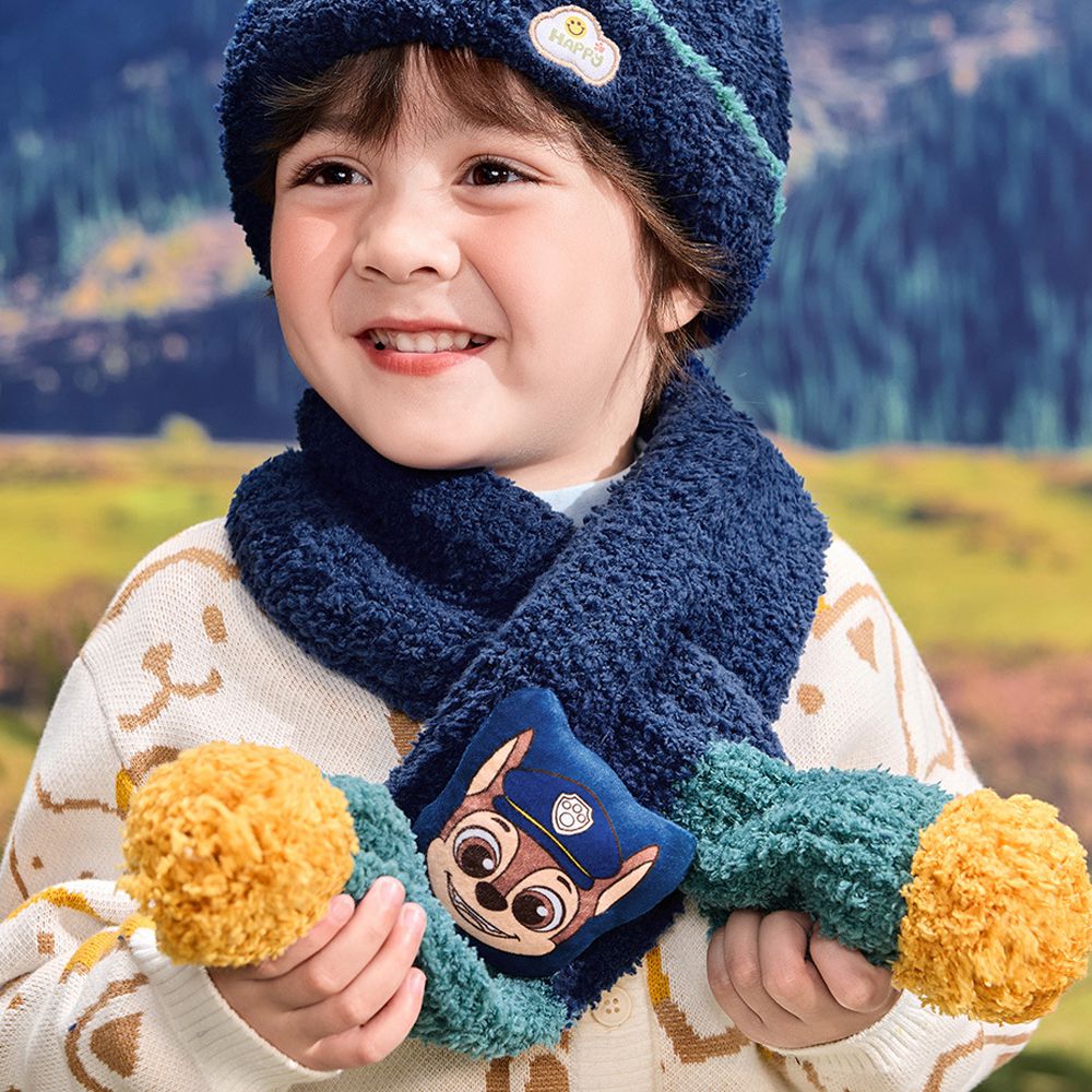 卡通汪汪隊撞色針織圍巾85x10cm-卡通人物阿奇-藍色