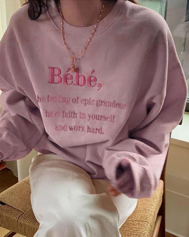 日本 GRL - 百搭圓領LOGO刺繡大學T-Bebe-灰藍 (F)