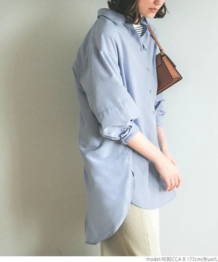 日本 COCA - 百搭後綁帶翻領長版襯衫-米杏