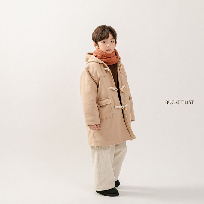 韓國 BUCKET LIST - 經典牛角釦鋪棉連帽大衣-黑藍