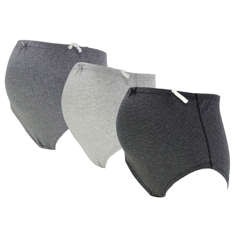 日本千趣會 - 純棉腰圍可調式產前孕婦內褲三件組-灰色系
