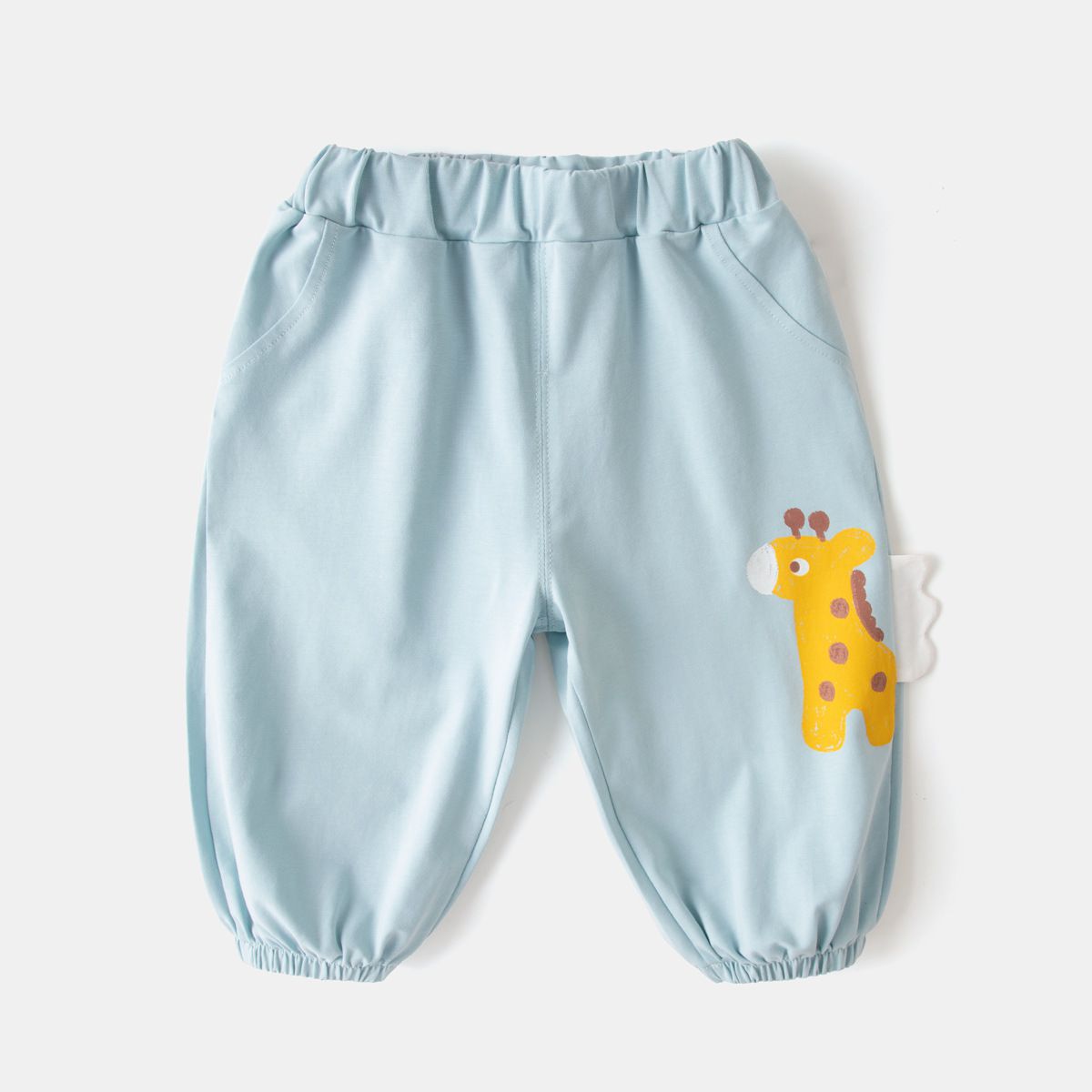 立體卡通束口長褲-長頸鹿-淺藍色