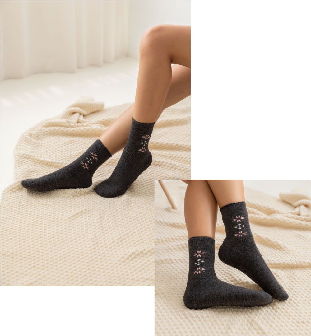 貝柔 Peilou - 裹起毛厚織長襪-雪花-深藍