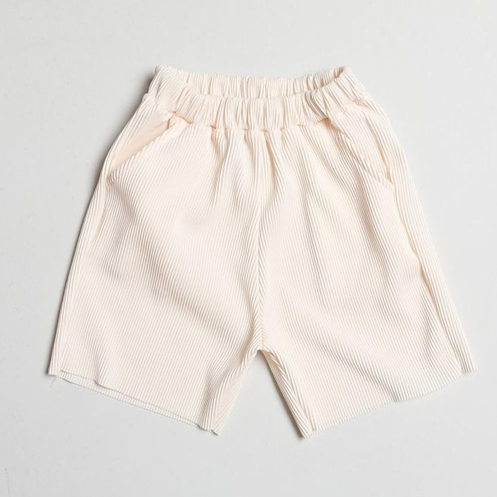 韓國 Dream Baby - 鬆緊腰雙邊口袋紋路感5分短褲-米白