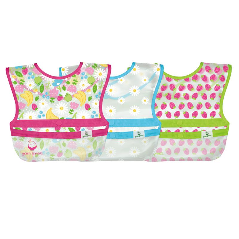 美國 green sprouts - 小綠芽魔鬼氈雙面防水/防食物掉落圍兜三入組-繽紛水果