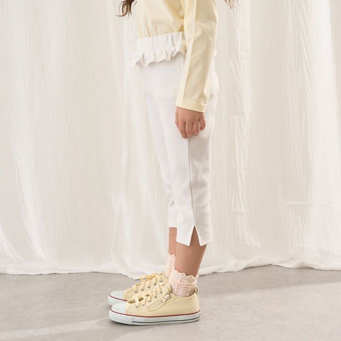 日本 Lycee mine - 腰間QQ荷葉百搭好動七分褲-格子x卡其