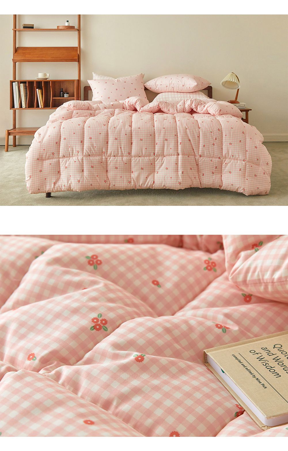 韓國 Maatila - 可水洗超細纖維桃皮感棉被-格子花花