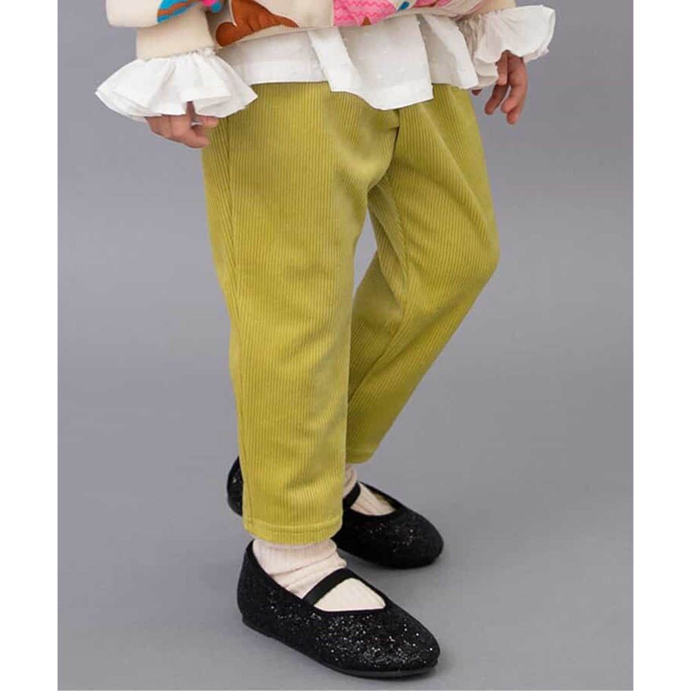 季節感舒適絨面直筒長褲-芥黃