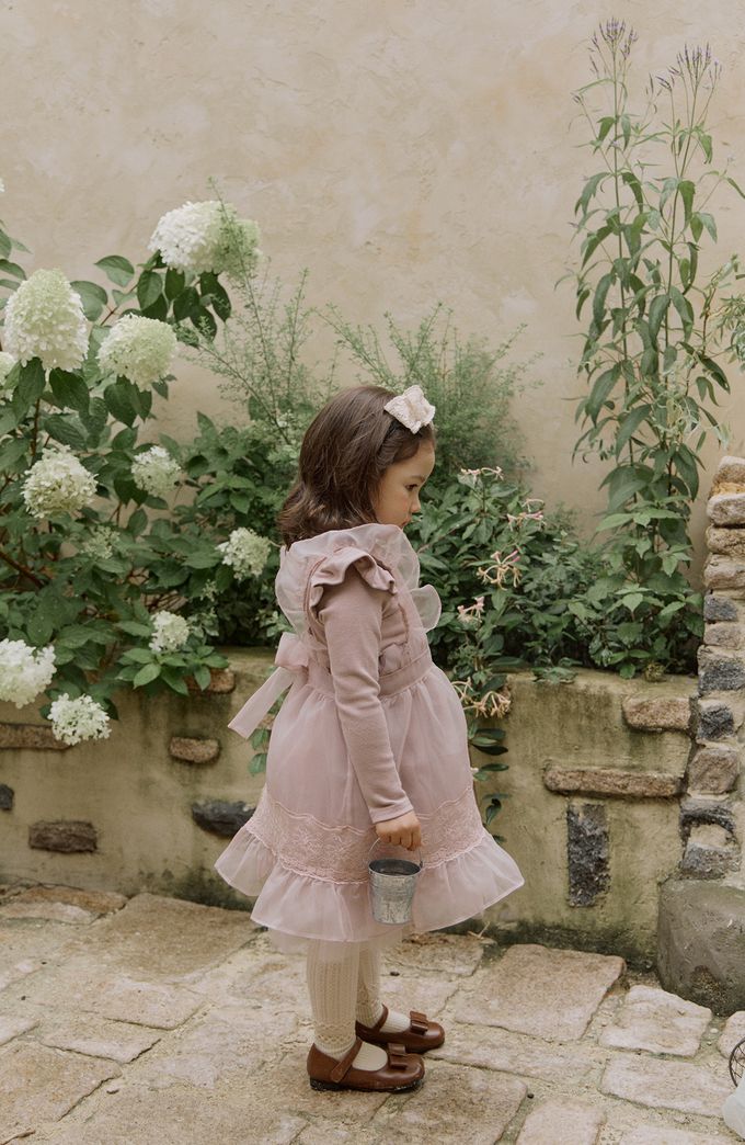 韓國 Puellaflo - 公主感拼接網紗洋裝-藕