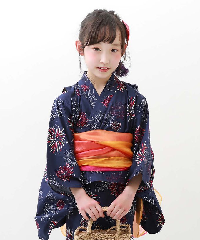 日本 devirock - 2way穿搭浴衣洋裝華麗4件組-繁盛花朵-黃藍