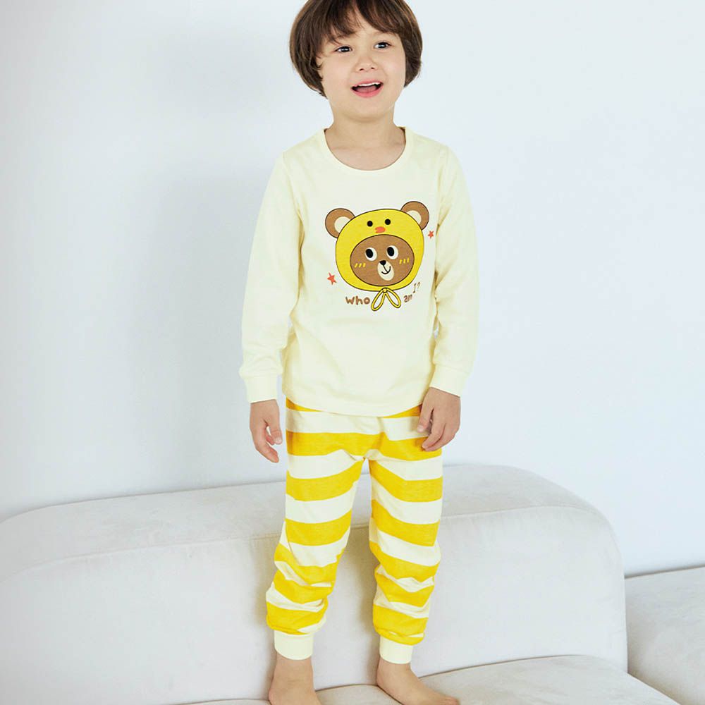 細緻柔棉薄長袖家居服-熊熊鴨-黃