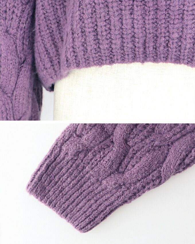 日本 BLUE EAST - 高領麻花編泡泡袖短版毛衣-象牙杏