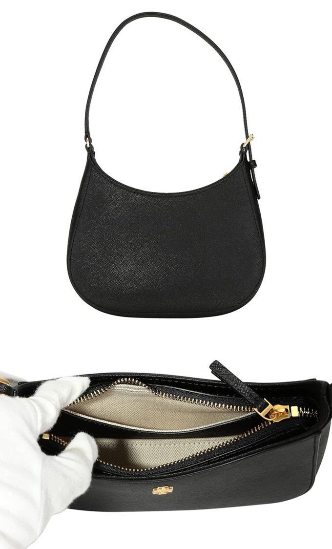 TORY BURCH - 素面皮革拉鍊肩背包 (黑)