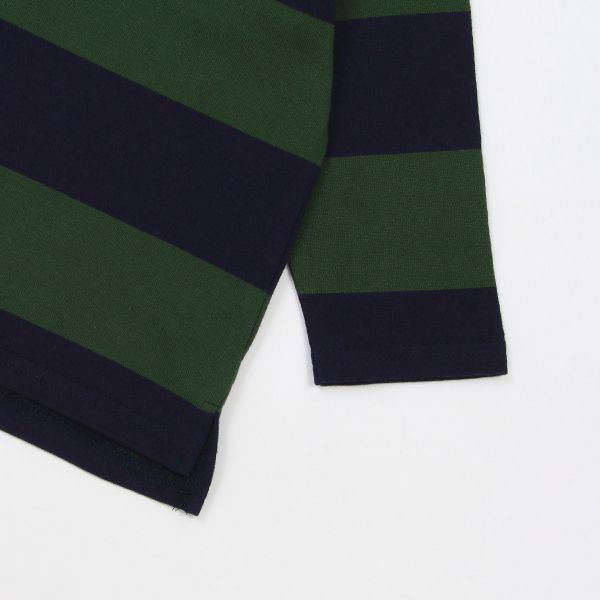 日本 petit main - 美式足球風氣質長袖POLO衫-刺繡小熊-黑米杏