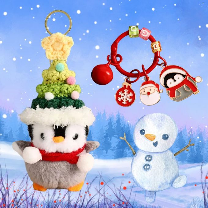 聖誕毛線聖誕樹企鵝吊飾+聖誕企鵝掛件鑰匙扣