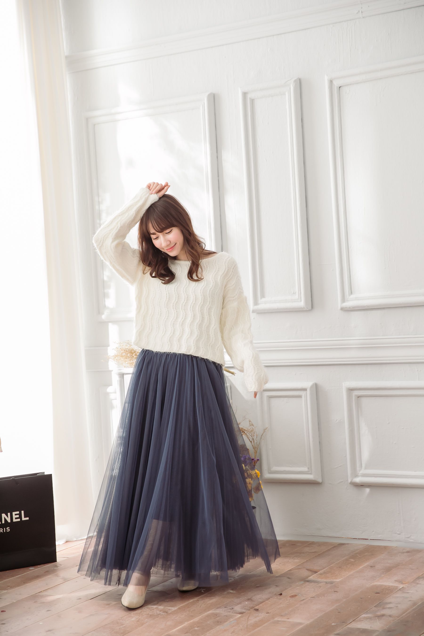 Peachy - 獨家訂製綿柔法式浪漫三層蓬紗裙-三層蓬版-午夜藍 (F)