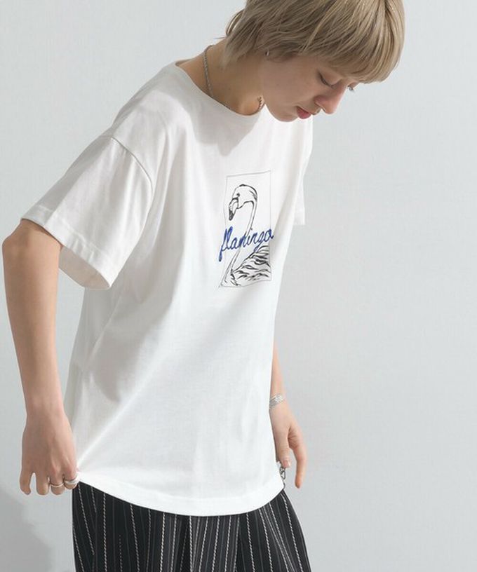 日本 le colis - 接觸冷感 紅鶴刺繡印花休閒上衣-黃