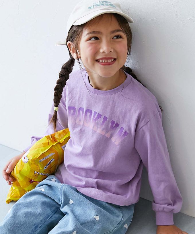 日本 devirock - 100%棉 定番女孩印花長袖上衣-兔兔-淺灰