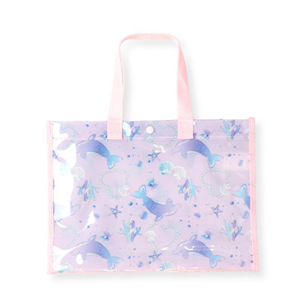 日本 ZOOLAND - 防水PVC手提袋/游泳包-悠遊海豚-粉紅 (25x34cm)