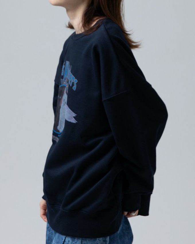 日本 gleam - 裏毛寬版天使惡魔貓咪印花大學T-白