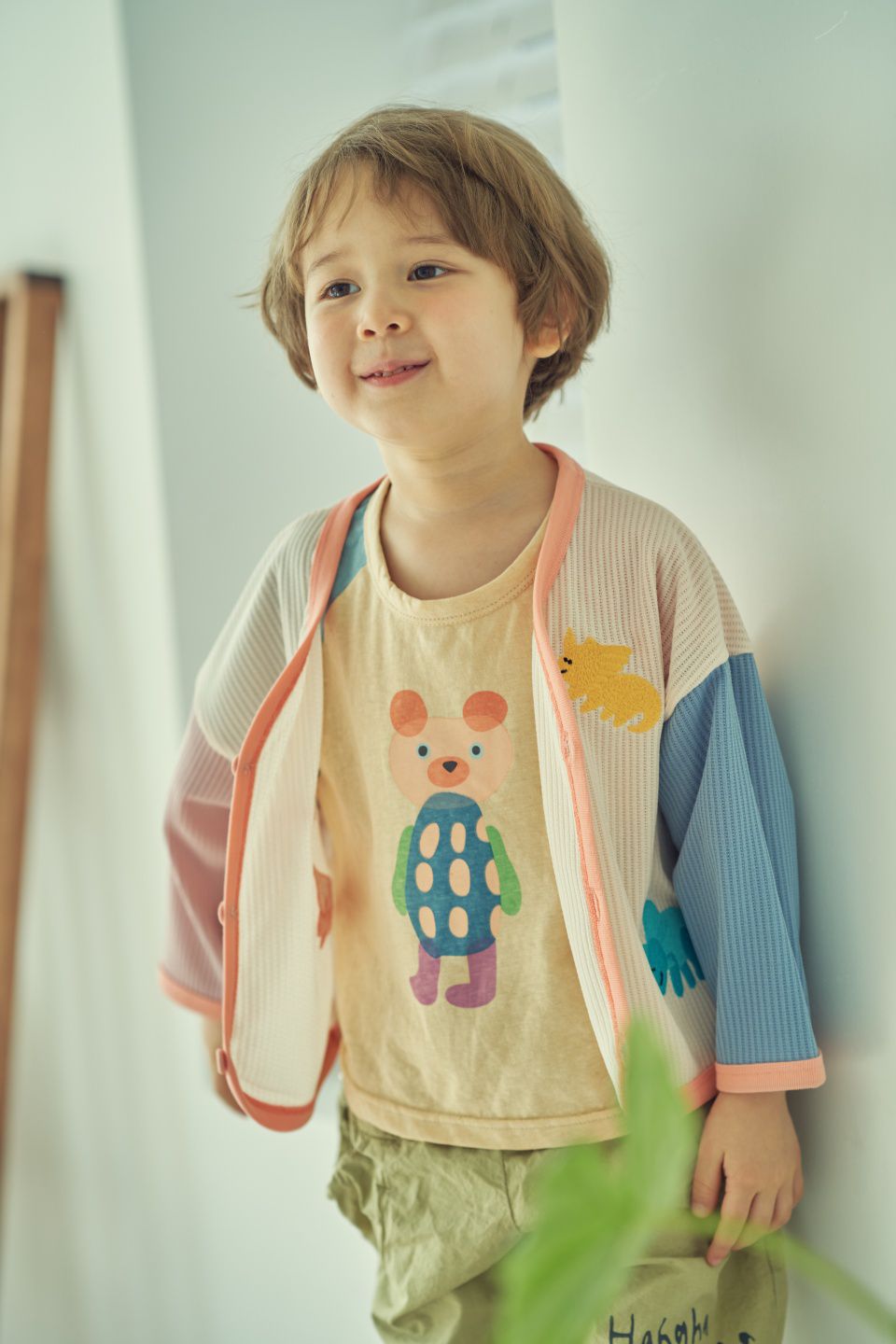 韓國 Mimico - 三色恐龍拼接色小外套-藕粉X藍