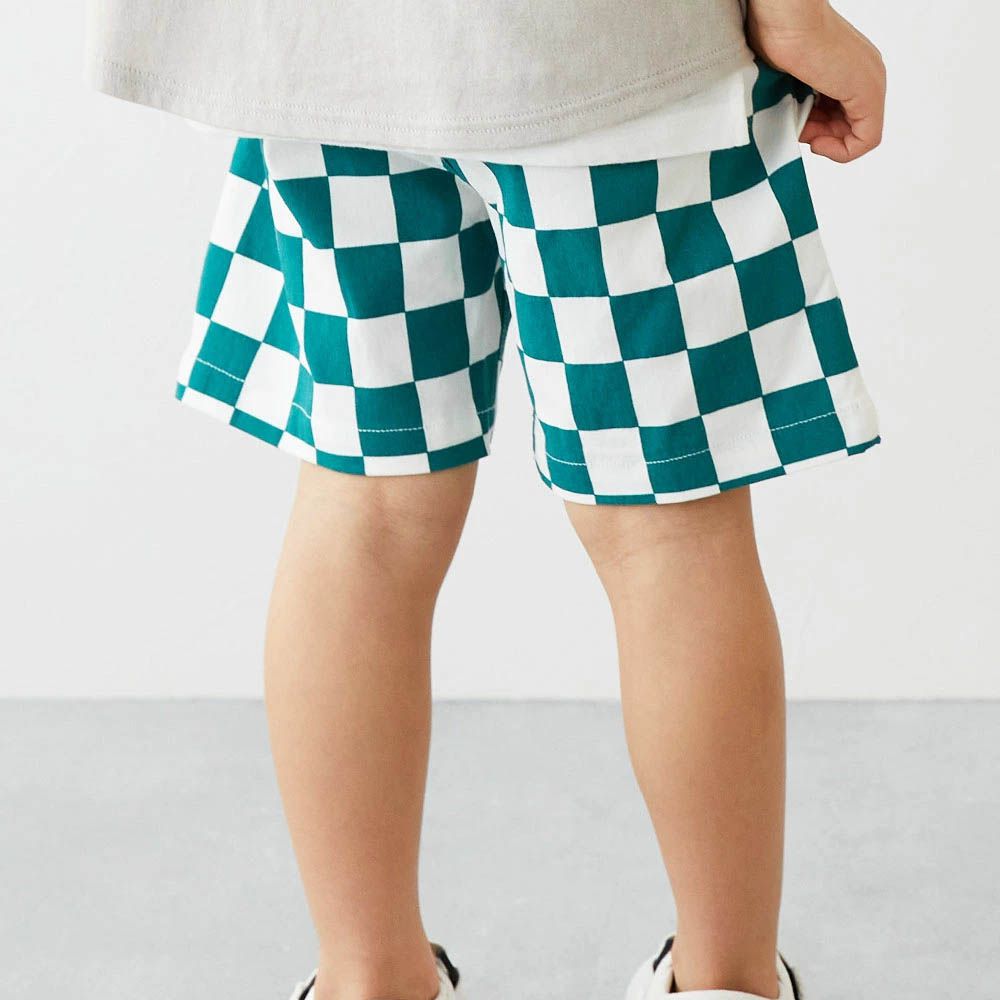 [熱銷]超彈力印花短褲-格子-白x綠