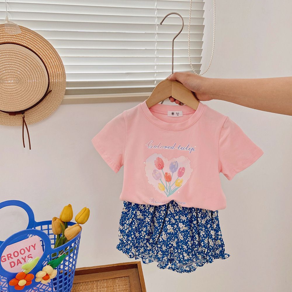 腰鬆緊休閒碎花燈籠短褲-小碎花-黑+白