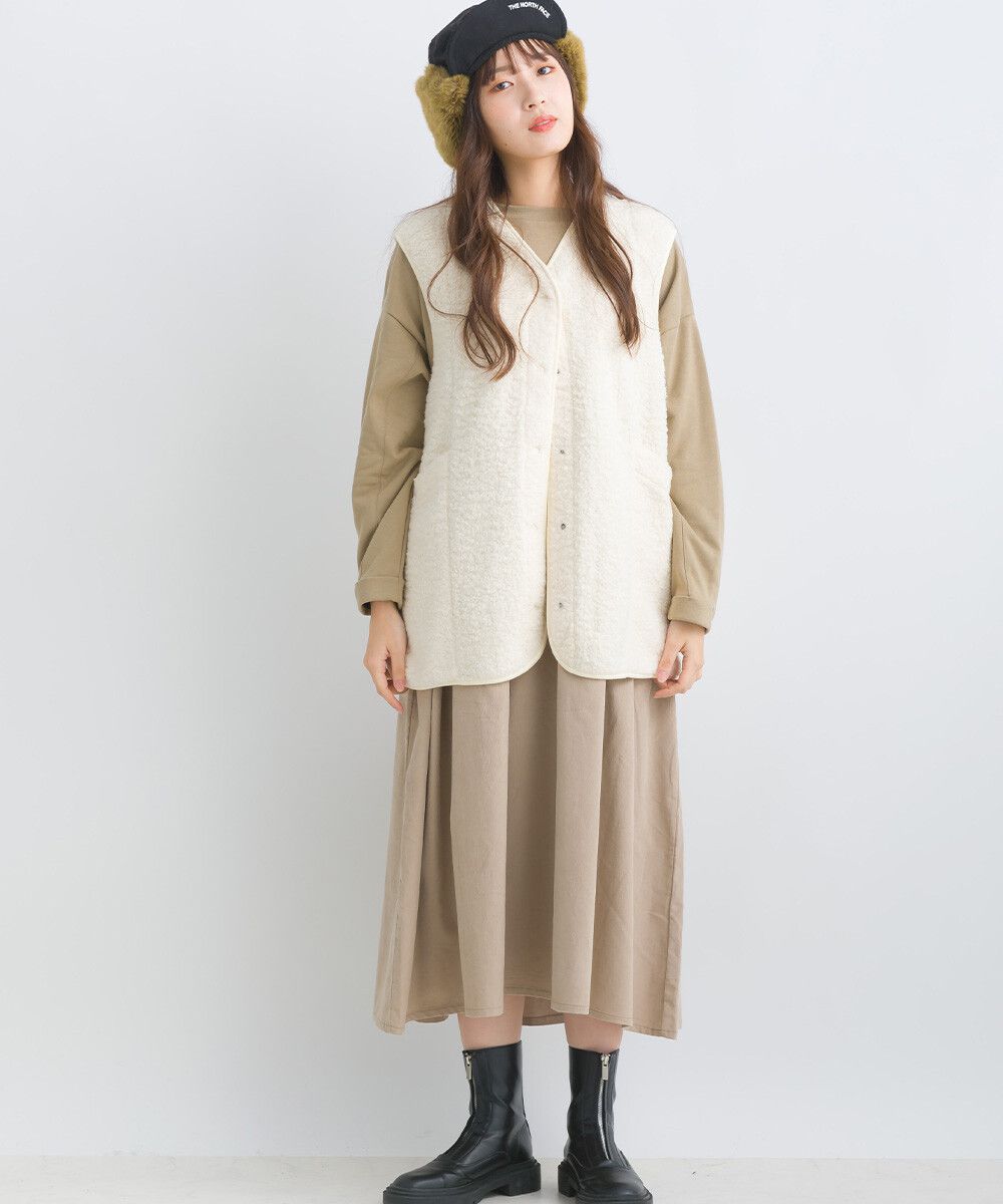 日本女裝代購 - 前後2way大口袋短毛背心-象牙