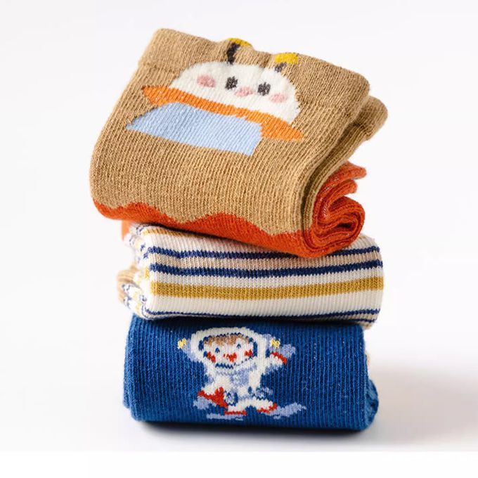 腳ㄚ子 - 幼/兒童棉質中筒襪 童襪 襪子 棉襪 兒童襪-太空人