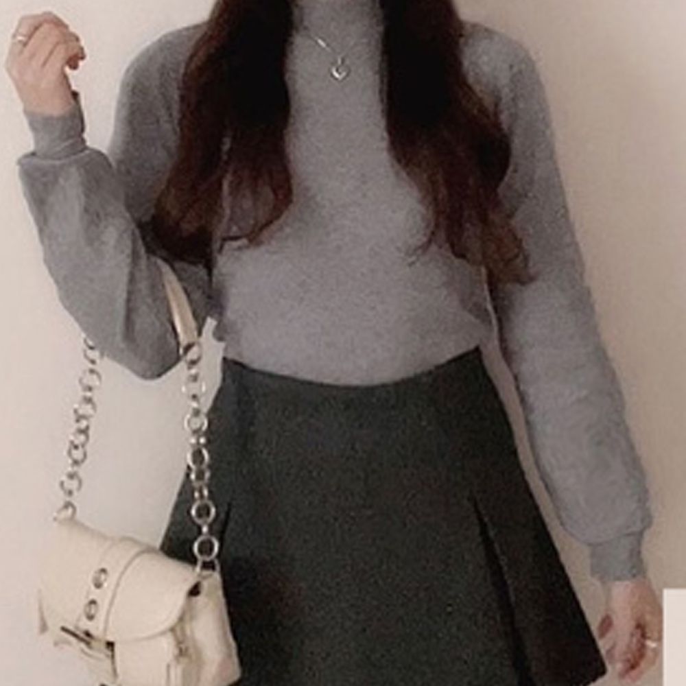 [百搭款]高領薄針織長袖上衣-灰