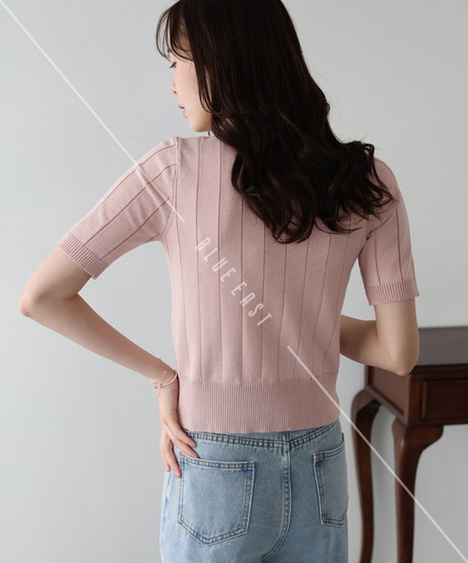 日本 BLUE EAST - 都會氣息寬羅紋針織短袖polo衫-粉紅