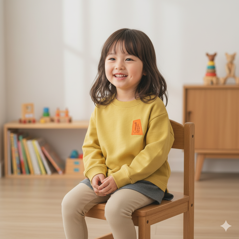 休閒上衣-下擺拼接-芥末黃色