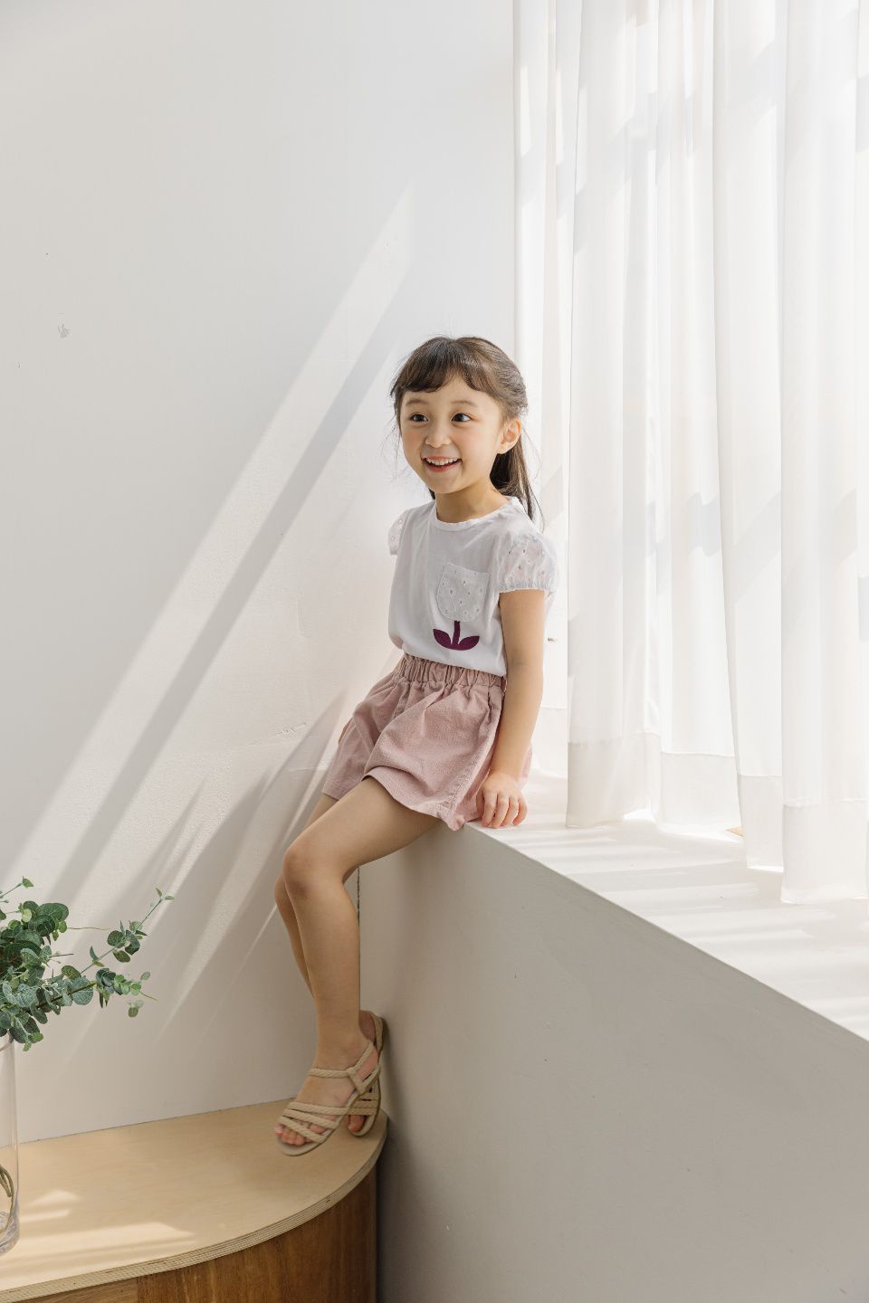 韓國 Orange Mom - 鬆緊腰舒適寬褲-藕粉