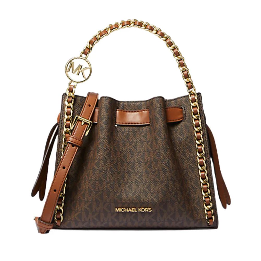 滿版LOGO造型皮革鍊包 (咖啡)