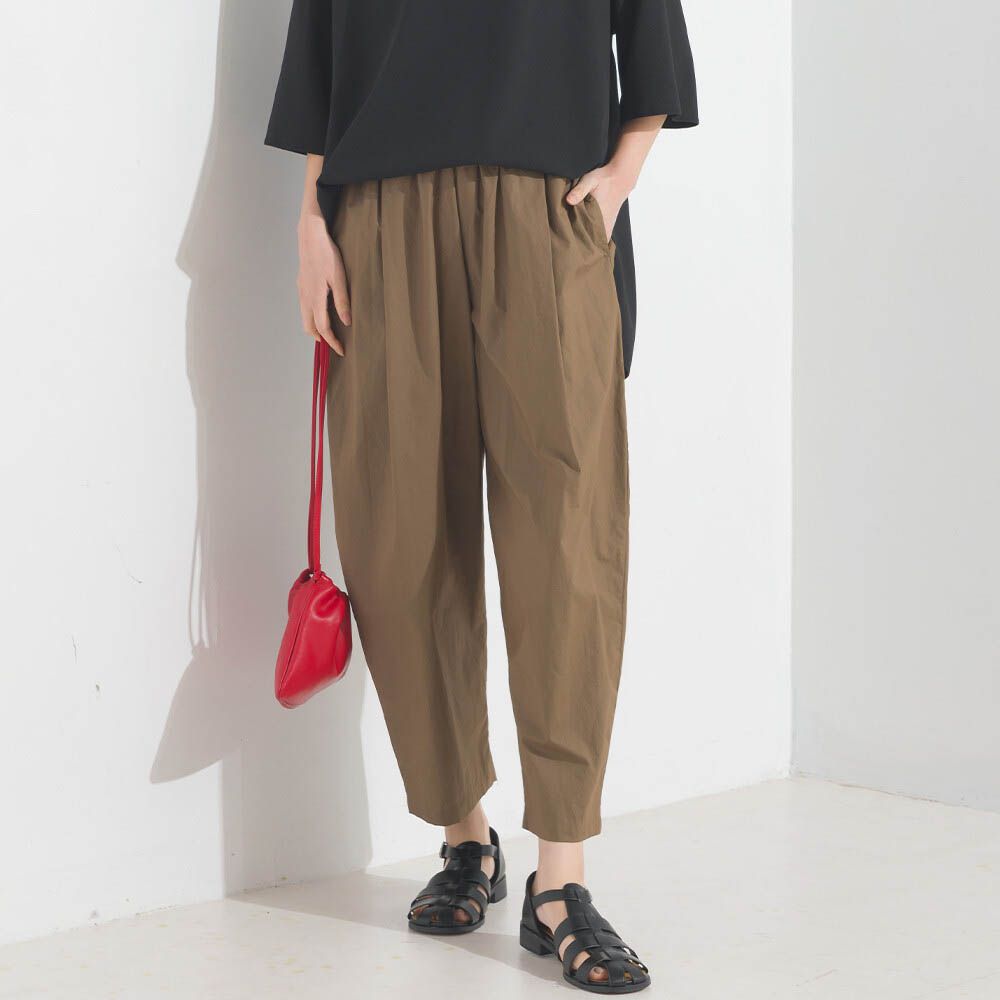 100%棉 皺褶感休閒寬褲-摩卡