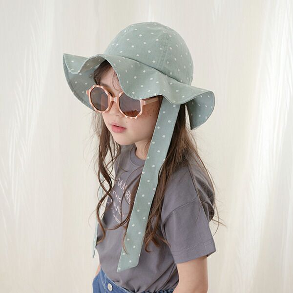 日本 Lycee mine - 大帽沿垂墜緞帶遮陽帽-碎花-紫