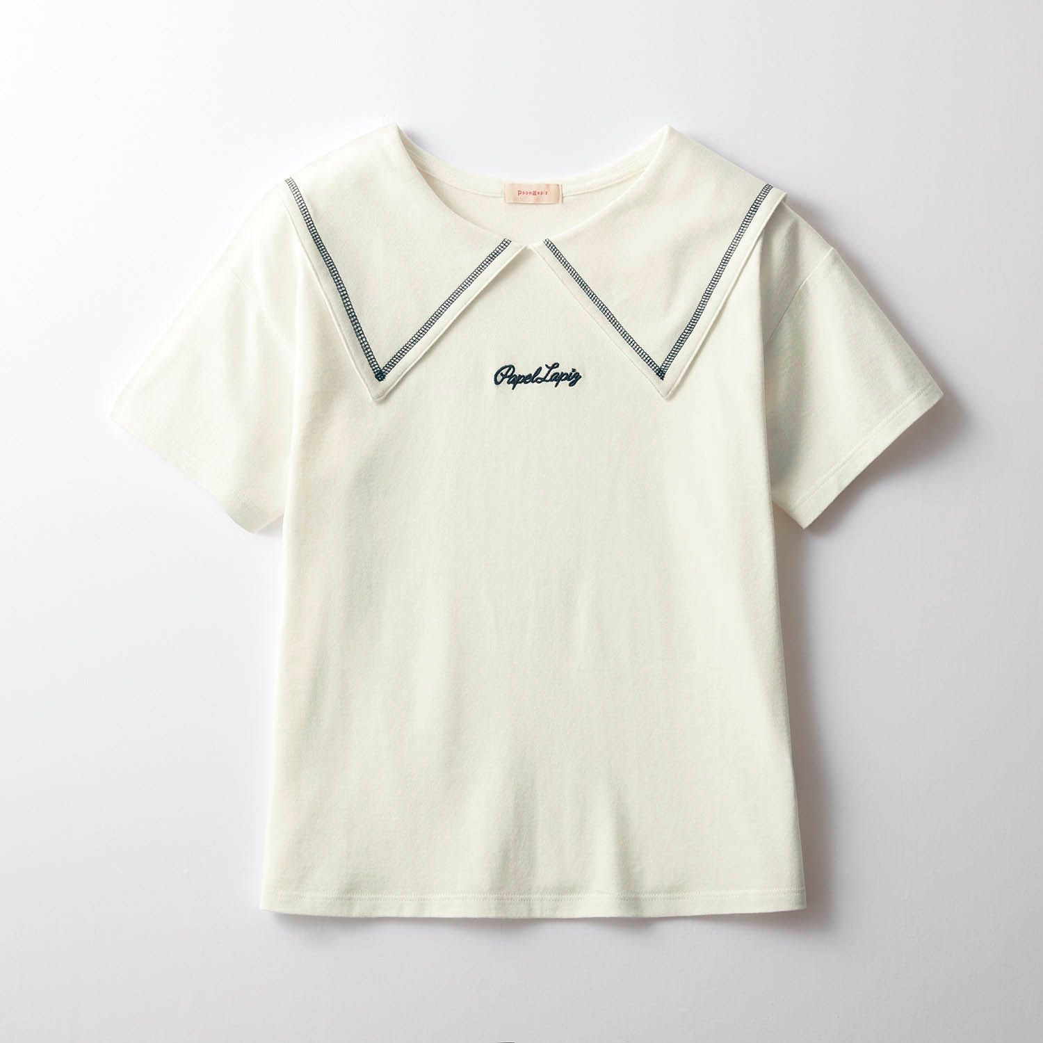 日本 Papel lapiz - 水手領潔淨感短袖上衣-黑