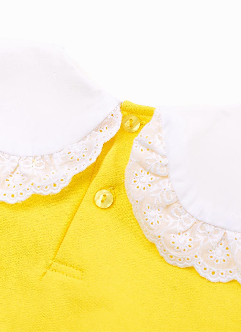 韓國 OZKIZ - 雕花蕾絲荷葉領長袖大學T-黃