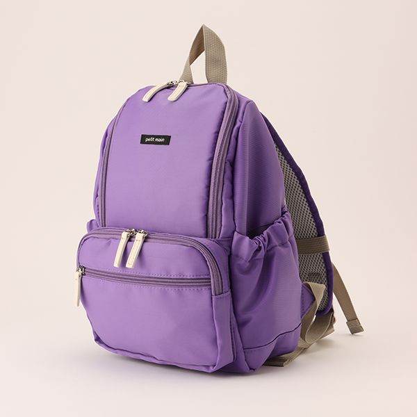 日本 petit main - 潑水加工硬挺帆布透氣背包-灰綠 (F)