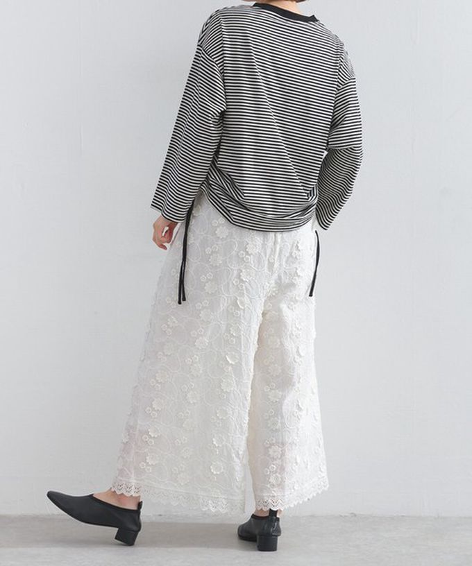 日本 Lupilien - 100%棉 奢華滿版緹花刺繡寬褲-黑