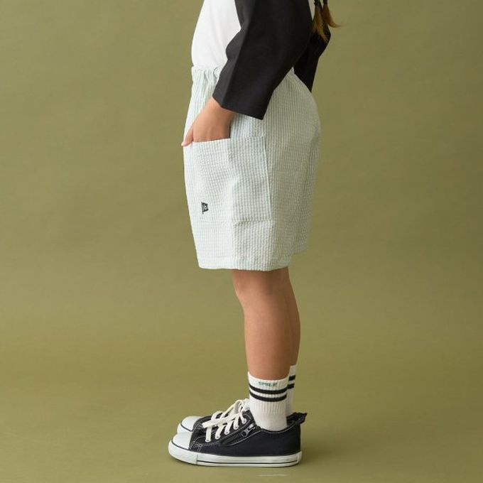 日本 b-ROOM - 時尚搭配口袋短褲(4分丈)-直紋-霧藍