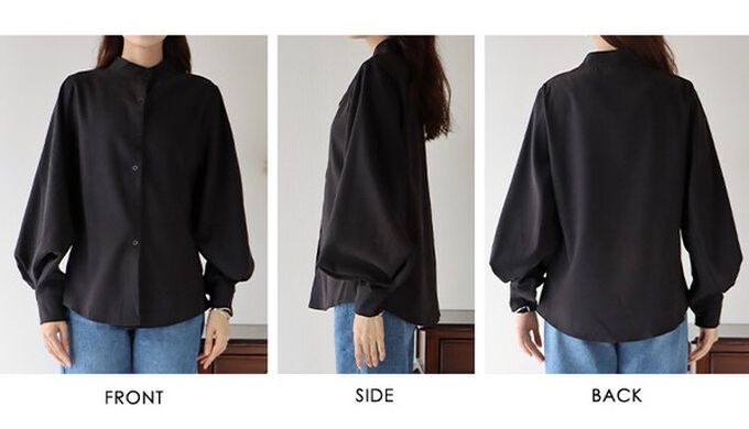 日本 BLUE EAST - 知性小立領澎澎氣球袖襯衫-水藍