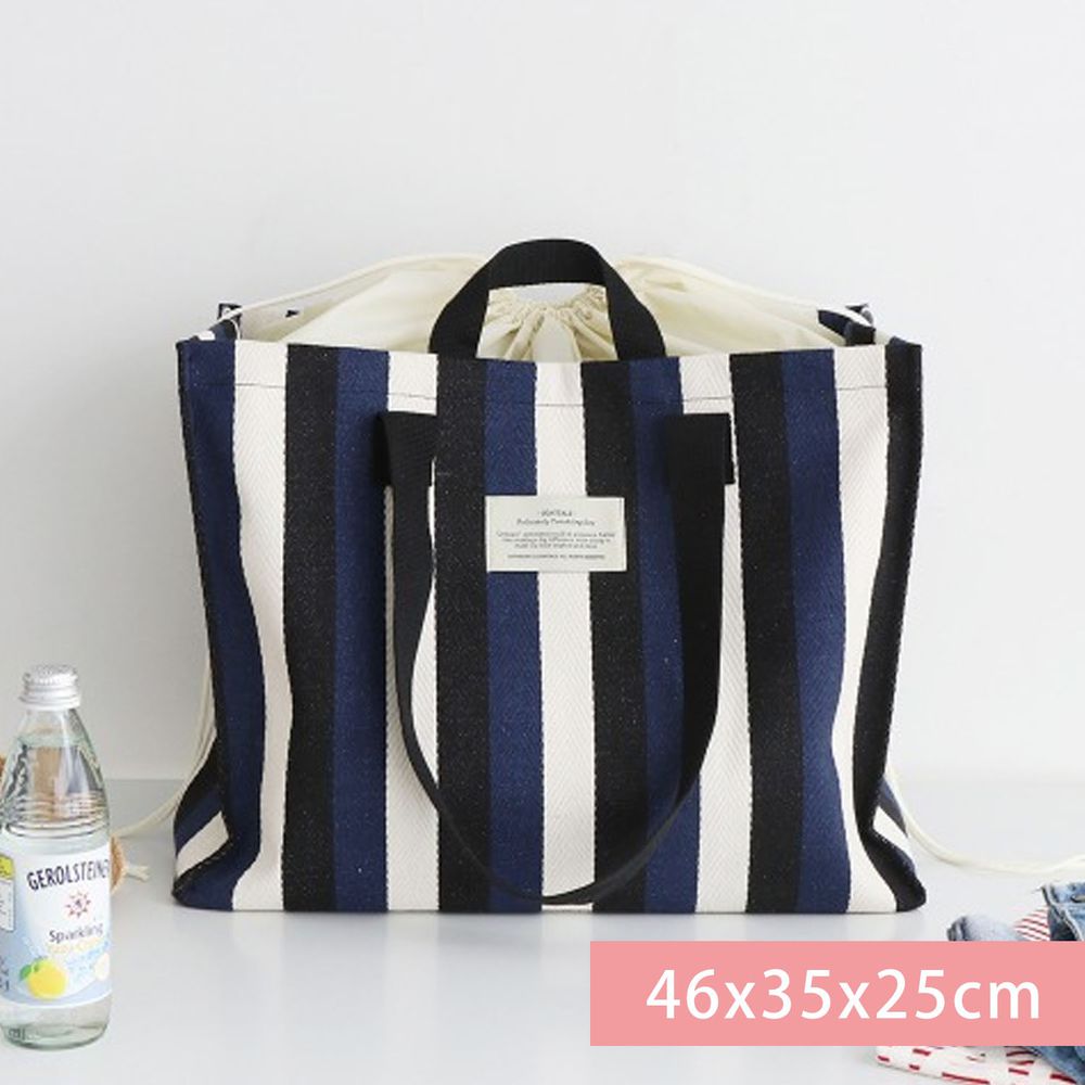 韓國 Conitale - 大容量防潑水束口購物袋/野餐袋/旅行袋-深藍 (46X35X25cm)
