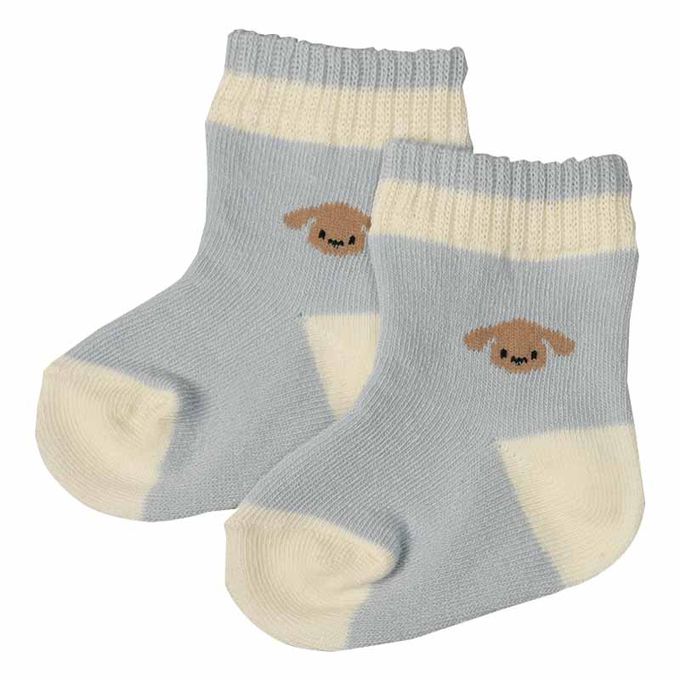 akachan honpo - 新生兒有機棉襪2入組-狗-淺藍色 (7～9cm)