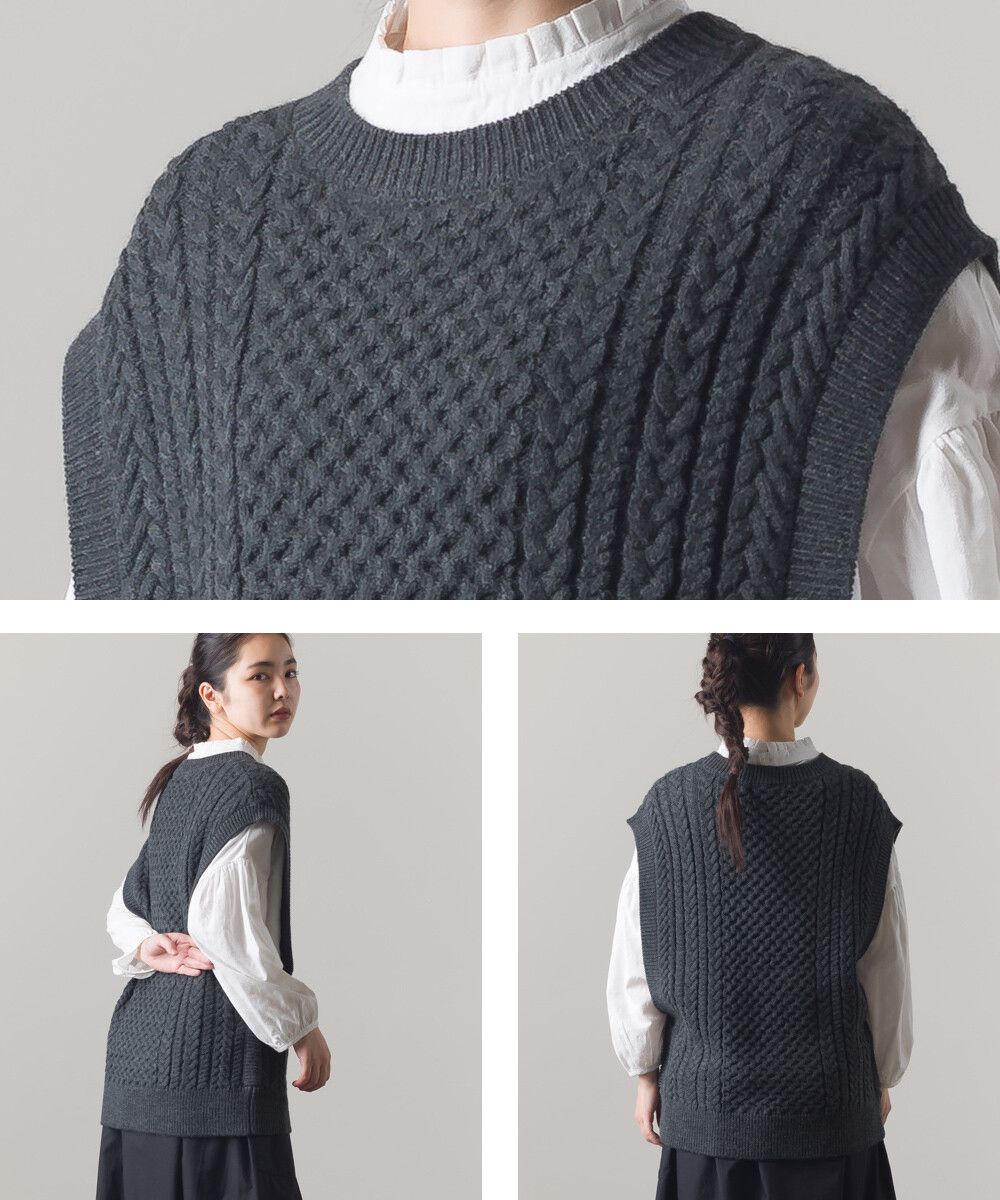 日本女裝代購 - 交錯麻花針織背心-深灰 (Free size)