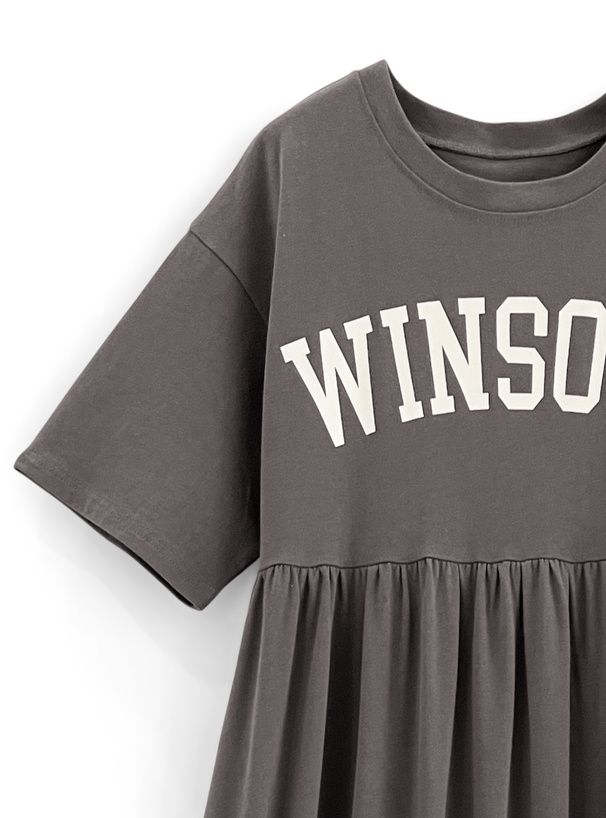 日本 GRL - 純棉美式休閒落肩短袖洋裝-石墨灰 (F)